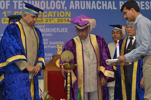 The President of India Shri Pranab Mukherjee lighting the inaugural lamp of the first convocation of National Institute of Technology, Arunachal Pradesh at Yupia, 16 km from Itanagar on 21st November 2014